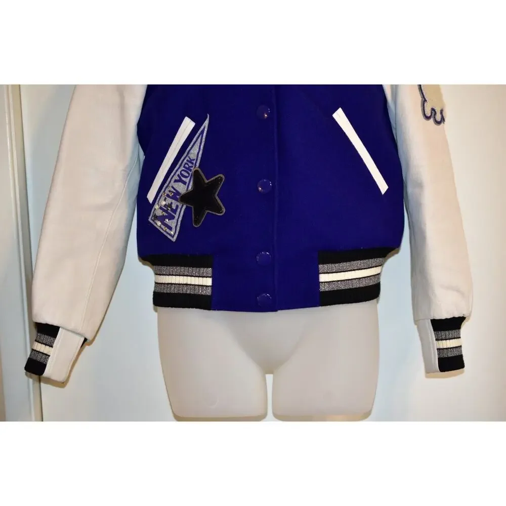 COACH XS Waverly Varsity Jacket Baseball New York NYC Patch Blue Purple White